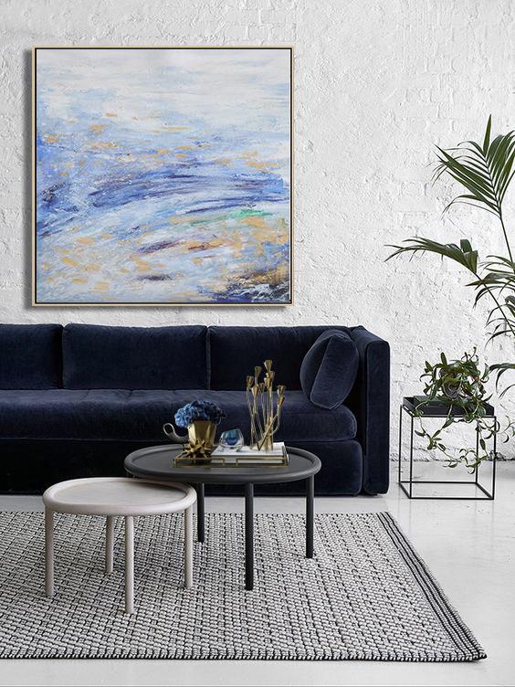 Original Abstract Painting Extra Large Canvas Art,Abstract Landscape Oil Painting,Hand Painted Original Art,Blue,Grey,Red,Earthy Yellow ,White.etc